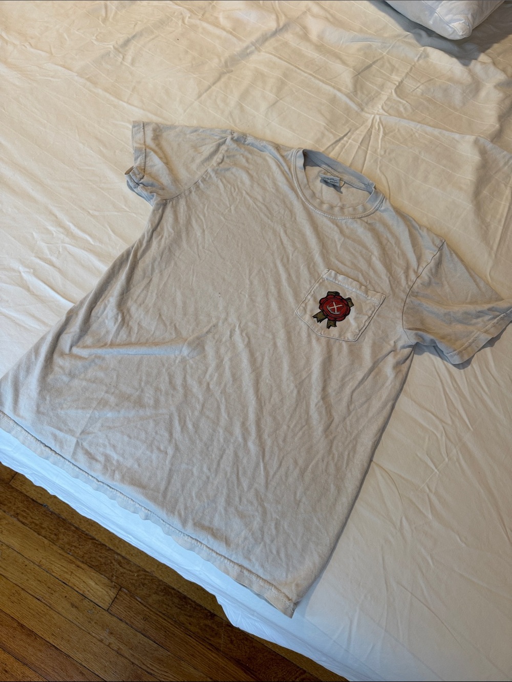 Comfort Colors Light Gray Kids Tee with Red Rose Pocket Patch